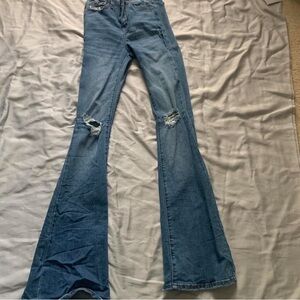 Distressed Blue Flare Jeans for Women